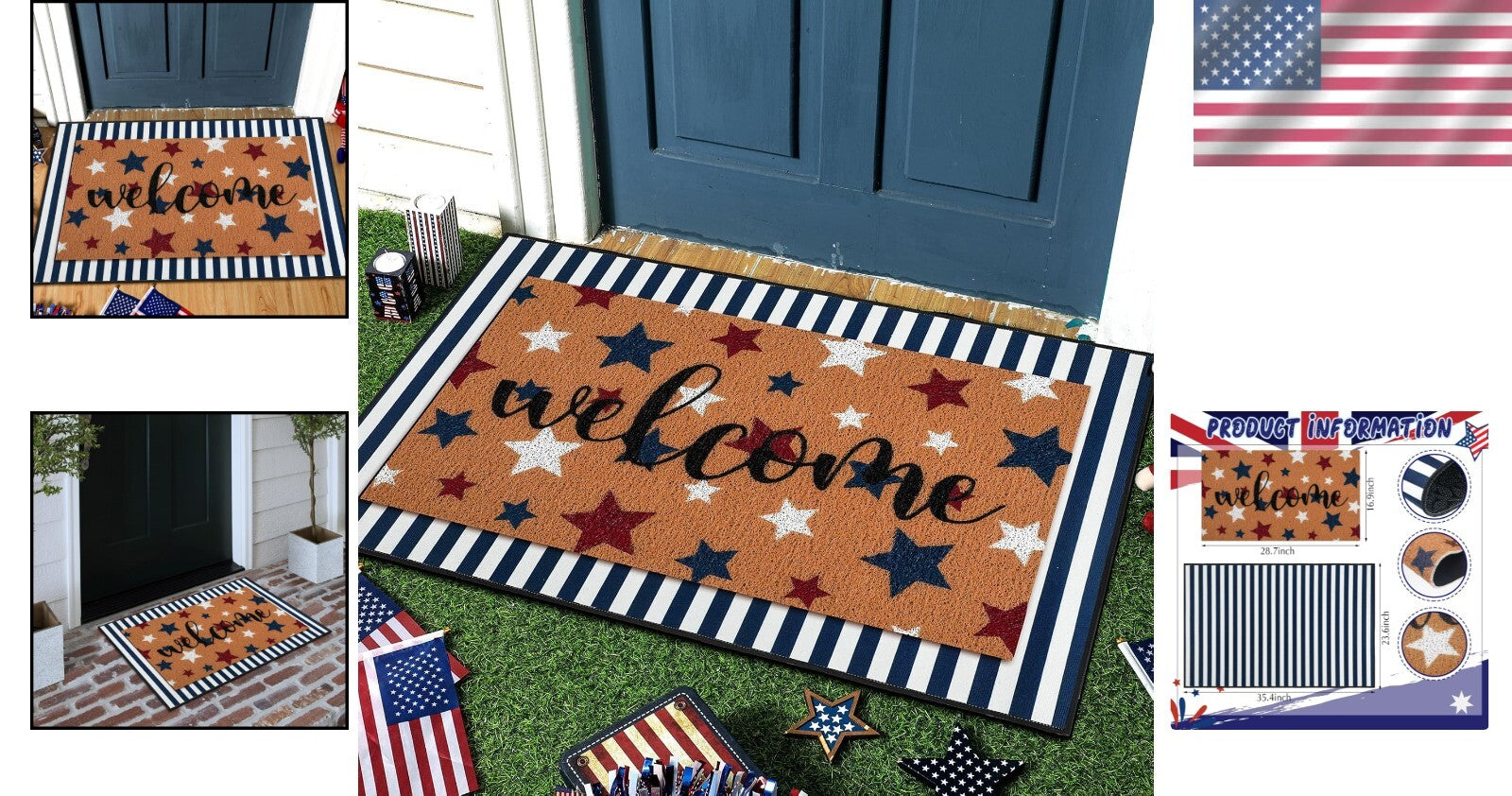 2 Pcs Patriotic 4th of July Non-Slip Welcome Doormat Set for Stylish Entrances
