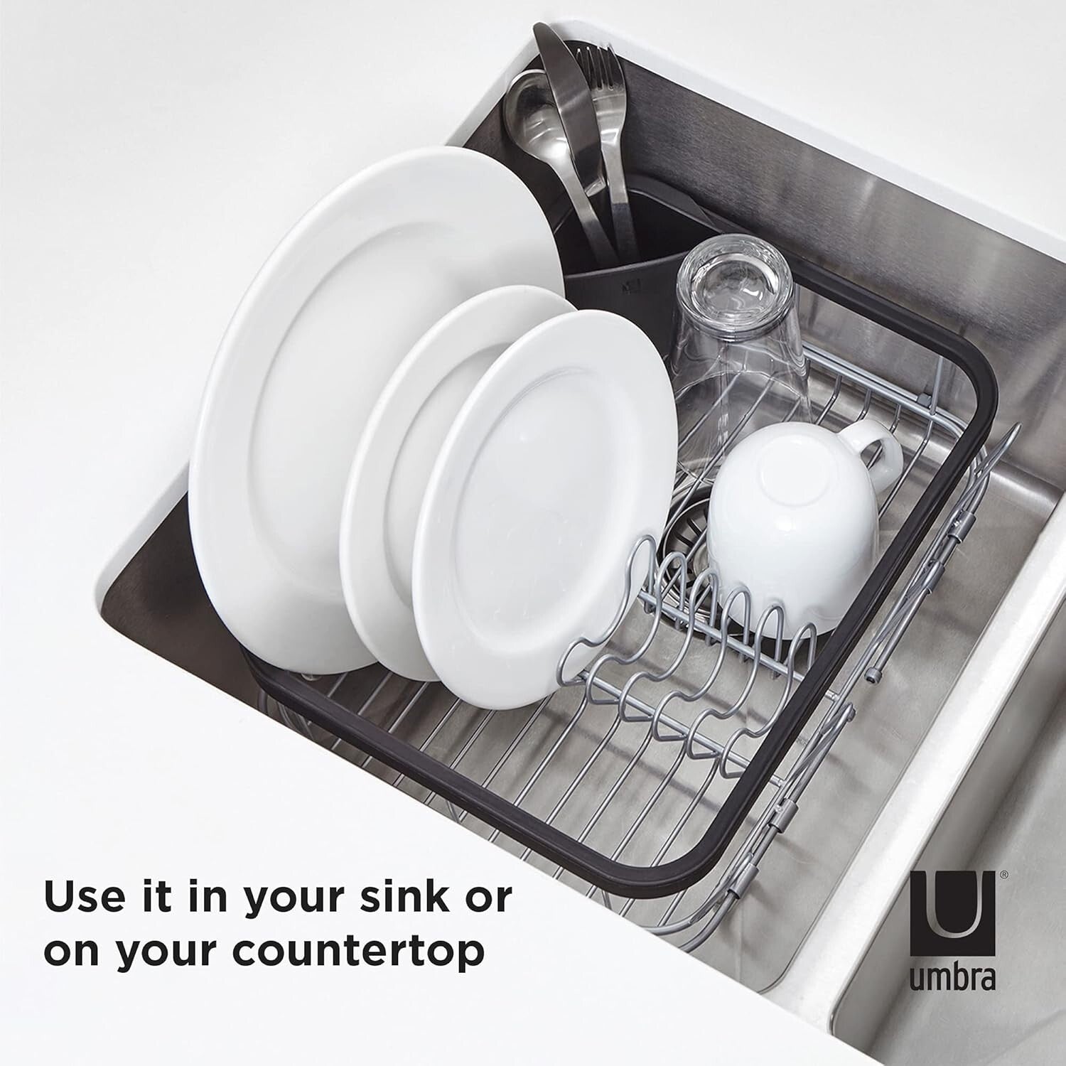 Stylish Sink Drying Rack with Cup Holders - Durable & Compact Kitchen Solution