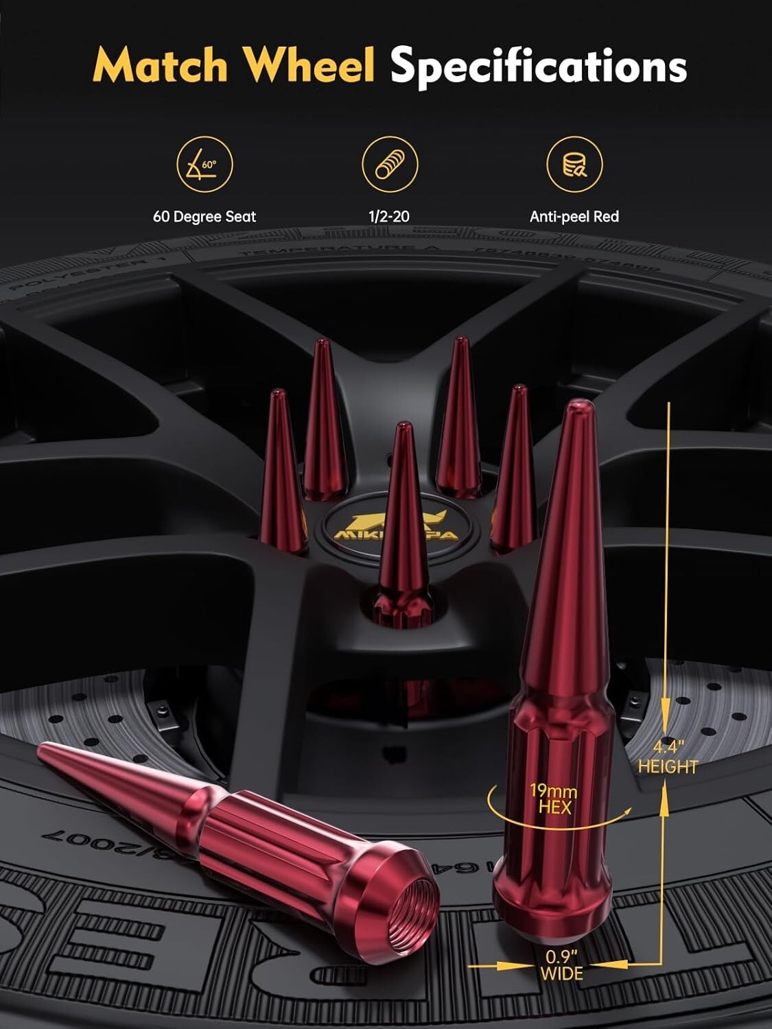 1/2-20 Red Spike Lug Nut Set with Socket Key - Perfect for Jeep & Dodge Cars