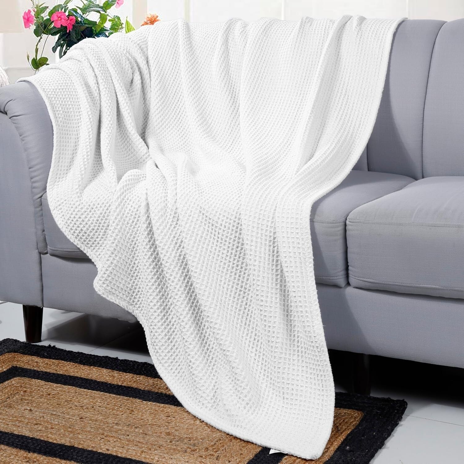 Soft Cotton Waffle Throw Blanket - 60x90 Inches Ideal for Napping & Camping