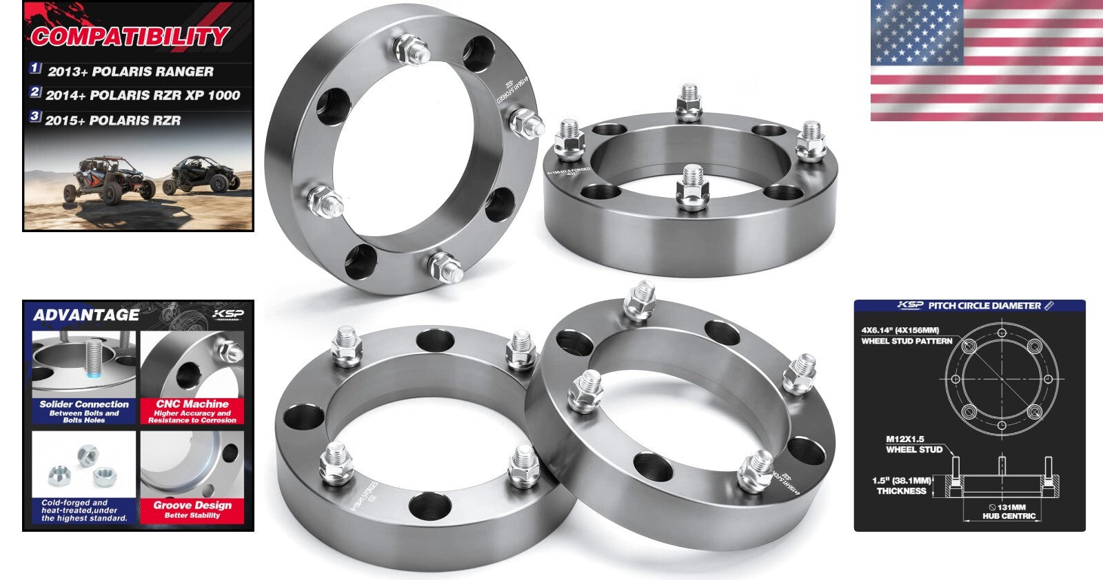Polaris 4X156 Wheel Spacers 1.5in Aluminum Spacers for Enhanced Stability