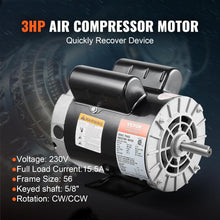 Load image into Gallery viewer, High Efficiency 3HP Compressor Motor - 3450 RPM with Keyed Shaft for Air Tools
