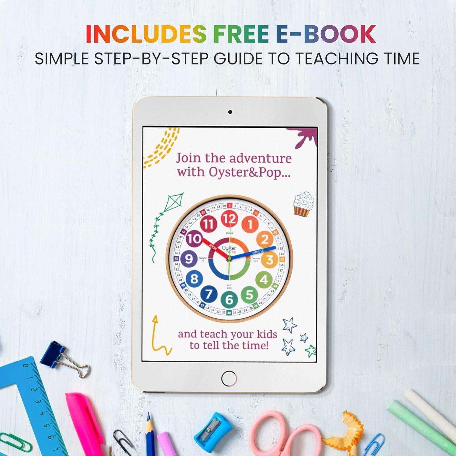 Kids 1 Inch Non-Ticking Learning Clock - Perfect for Classroom & Room Decor