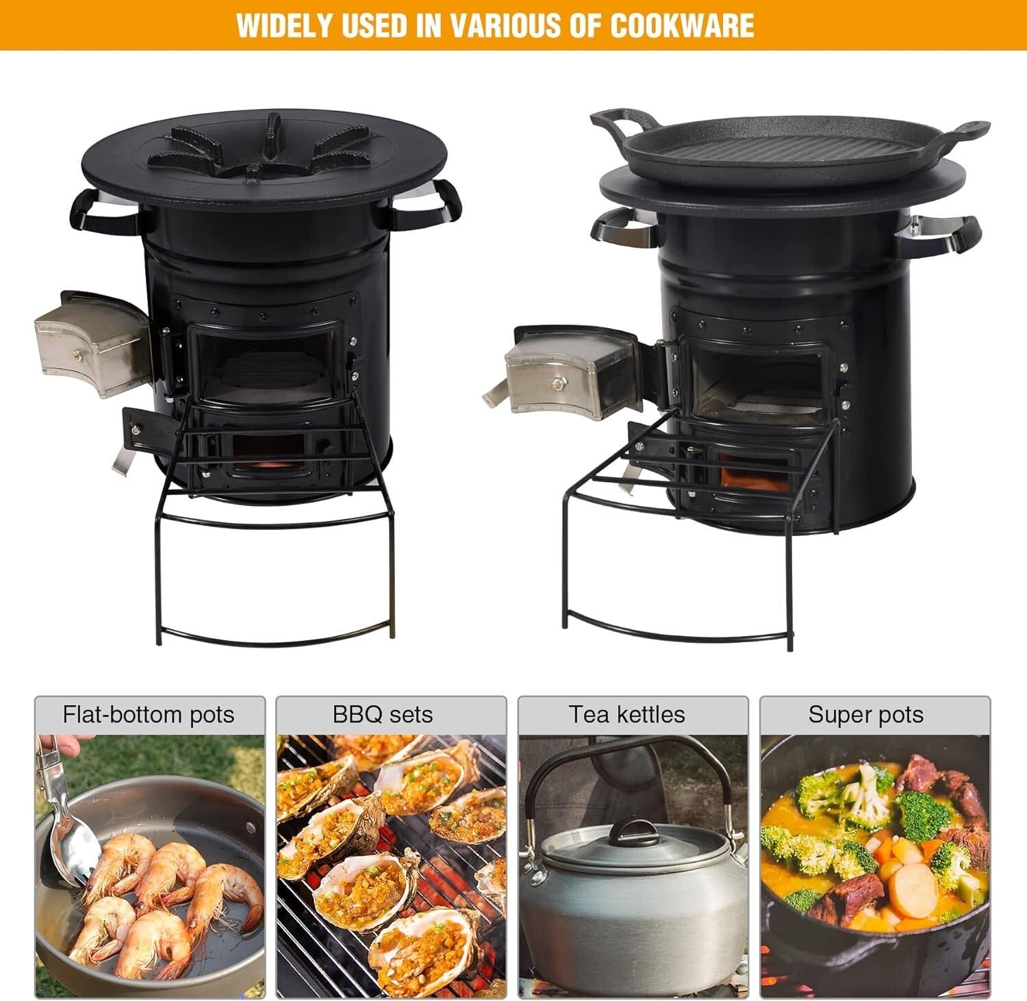 Charcoal Rocket Stove with Baking Tray and Carry Bag for Camping Adventures