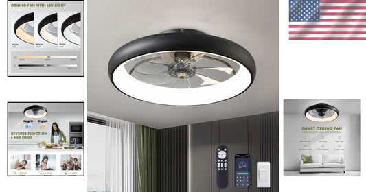20'' Smart Flush Mount Ceiling Fan with Lights | Remote & App Control - Black