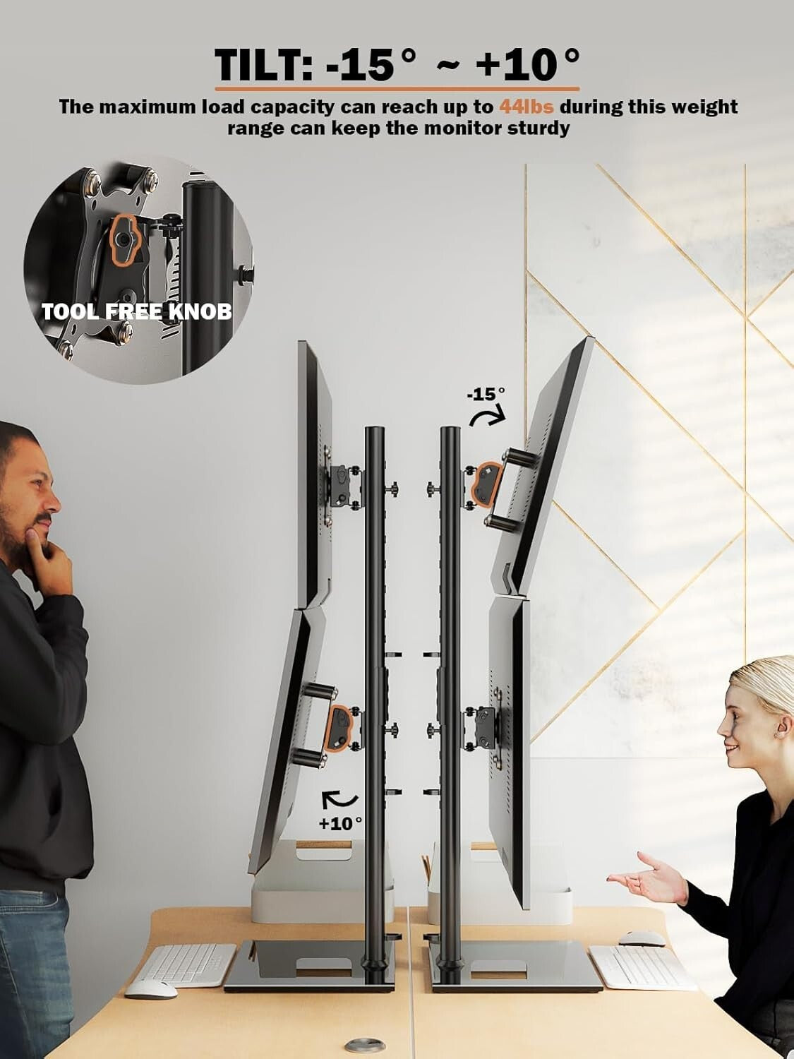 Ergonomic Dual Monitor Stand - Adjustable Height Riser for 13" to 34" Screens