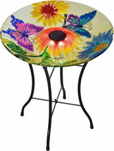 Load image into Gallery viewer, Elegant 18" Solar Glass Birdbath with LED Lights – Attract Butterflies Outdoors