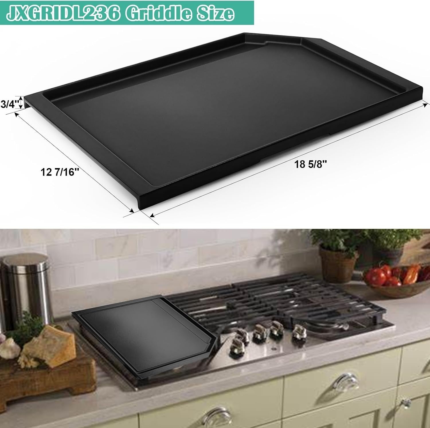 Durable Cast Iron Griddle Plate for GE Cafe & Profile Gas Stoves - 18.6" x 12.4"