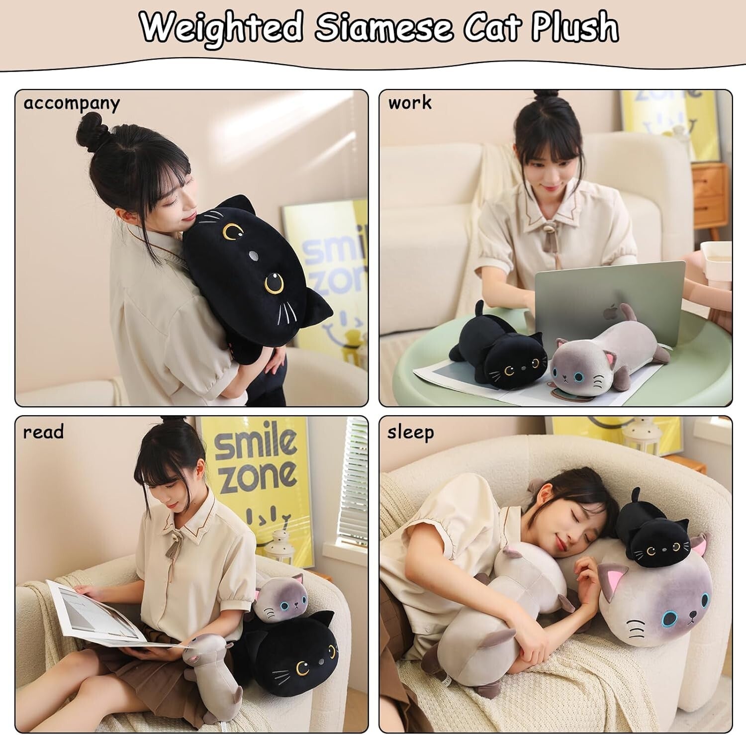 Charming 23.6 Inch Weighted Black Cat Plush Toy & Pillow - Perfect Gift!