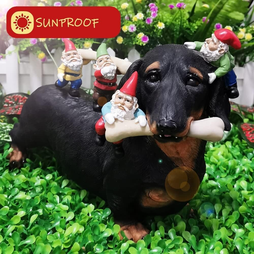 Cute Dachshund Gnome Statues for Outdoor Decoration - 12'' Hand-Painted Charm