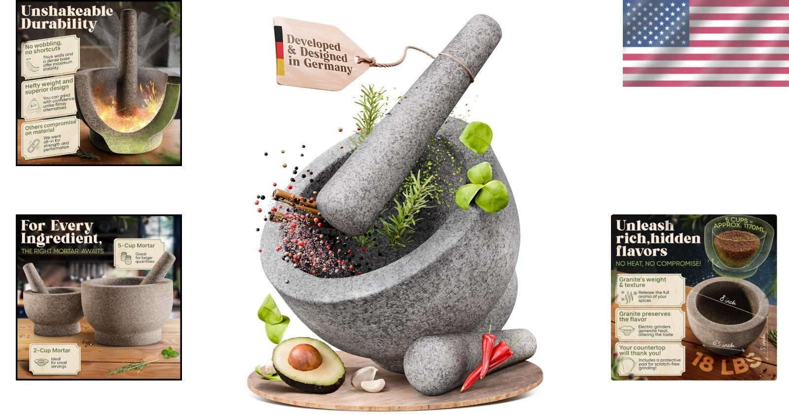 Extra Large 8 Inch Mortar and Pestle Set - Perfect for Grinding Spices and Herbs