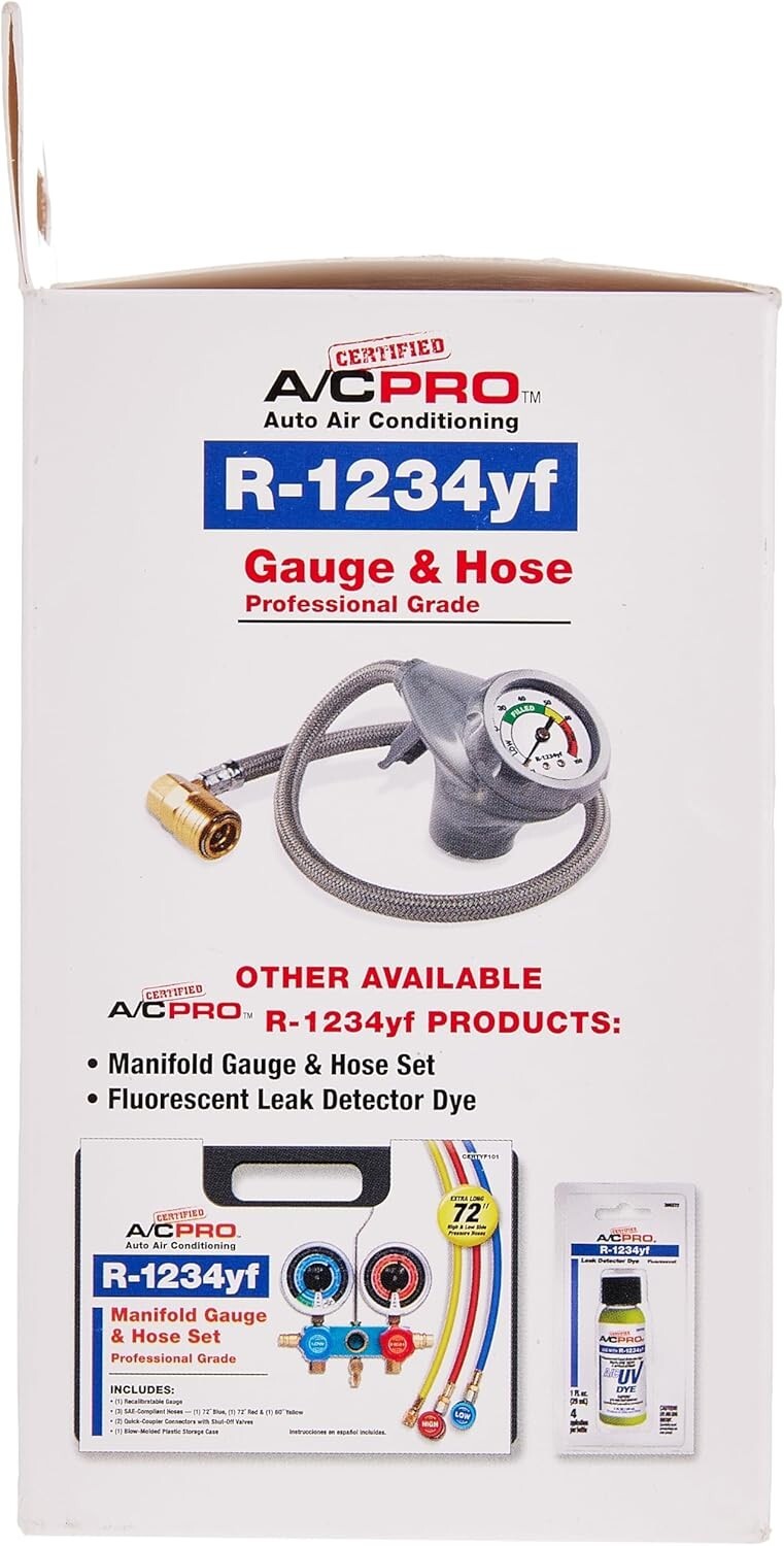 AC Pro Car Air Conditioner Recharge Kit - R1234YF Gauge & Quick-Connect Hose