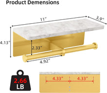 Load image into Gallery viewer, Modern Brushed Gold Toilet Paper Holder with Marble Shelf for Stylish Washrooms