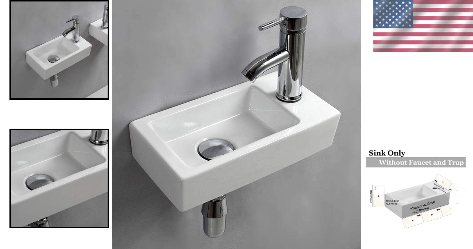 Small Wall-Mounted Ceramic Sink with Polished Finish - Elegant & Space-Saving