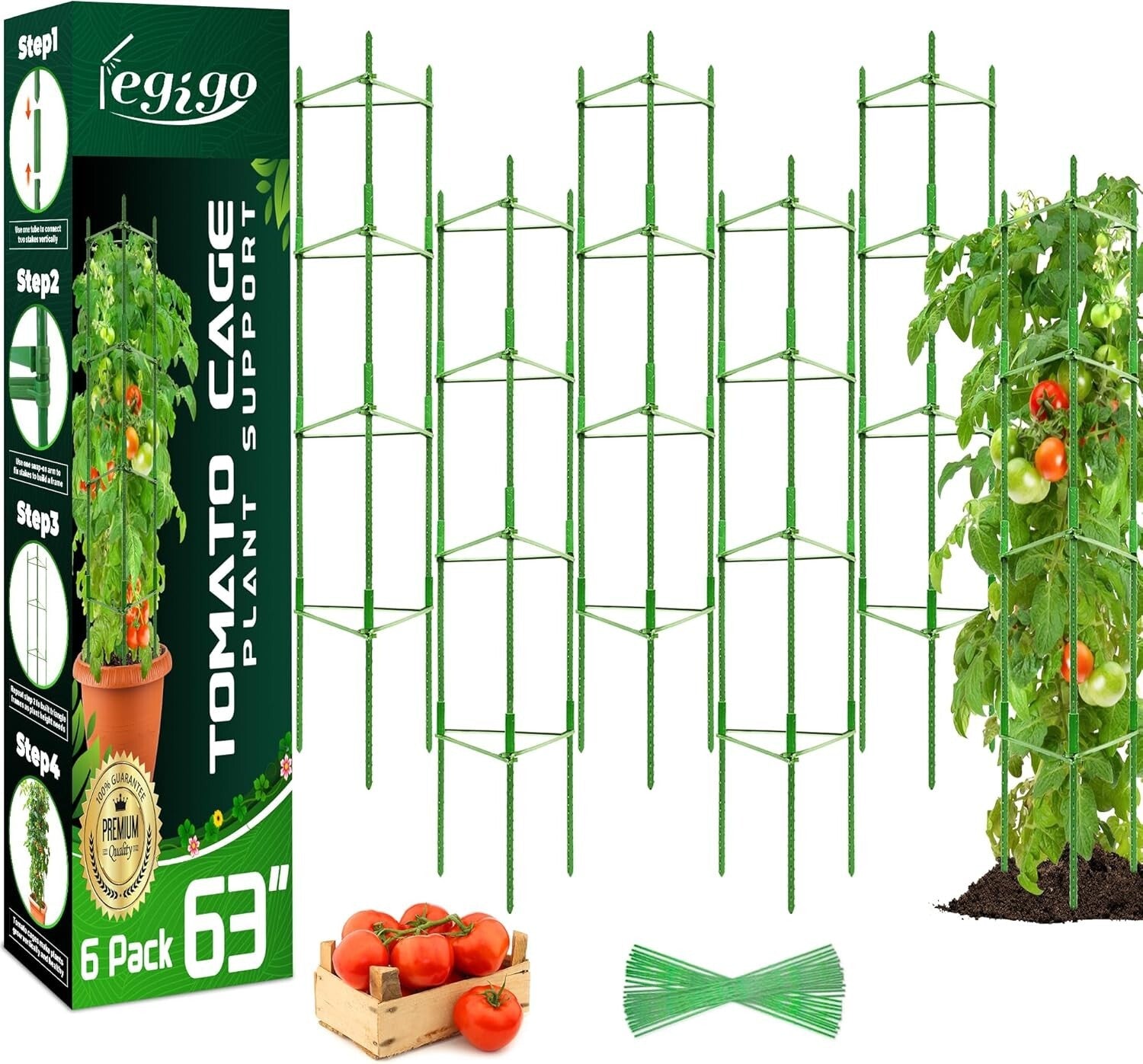 Customized 6-Pack Tomato Plant Supports - Tall Garden Stakes for Healthy Growth