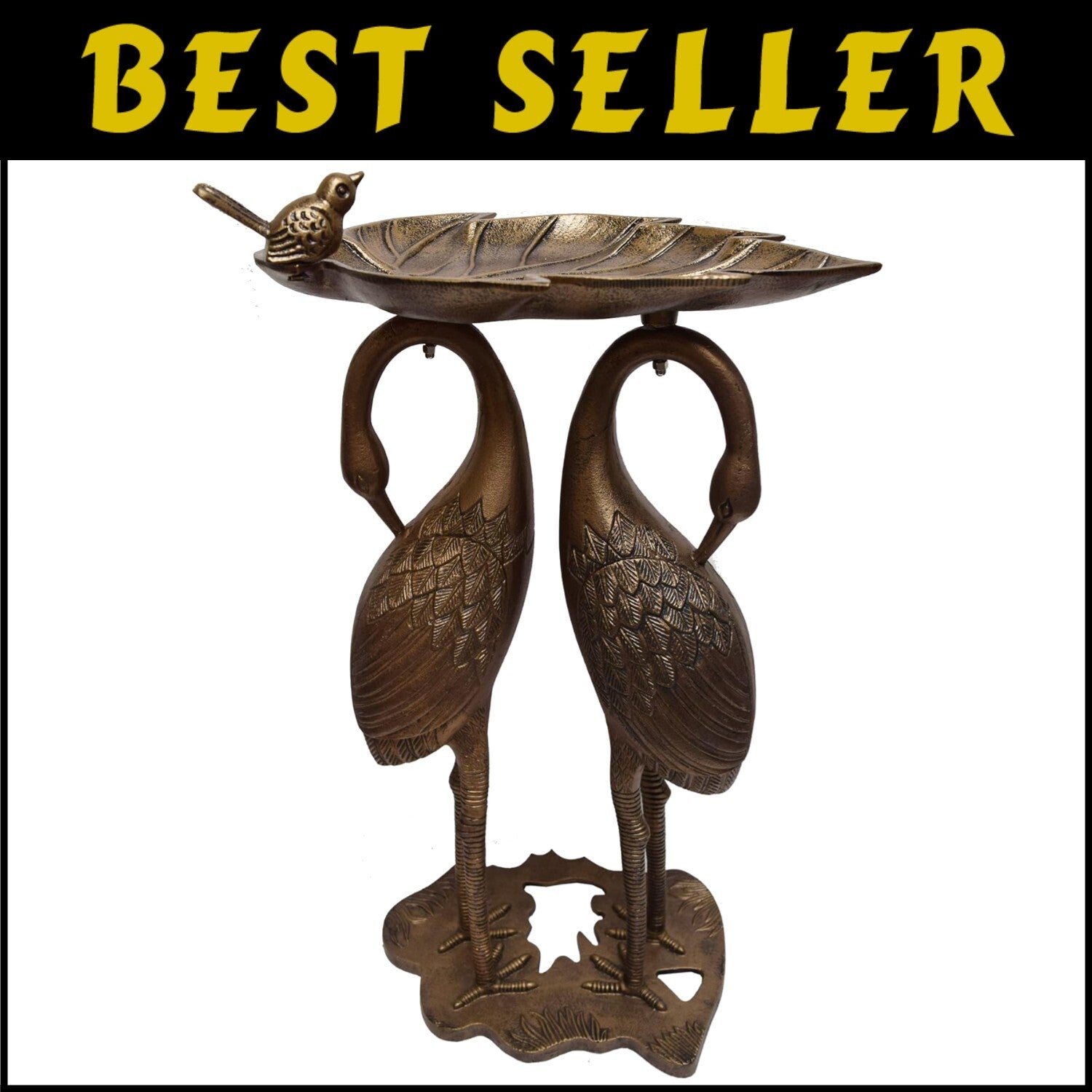 Elegant Antique Bronze Bird Bath with Crane Sculptures - 29 Lbs, Easy Assembly