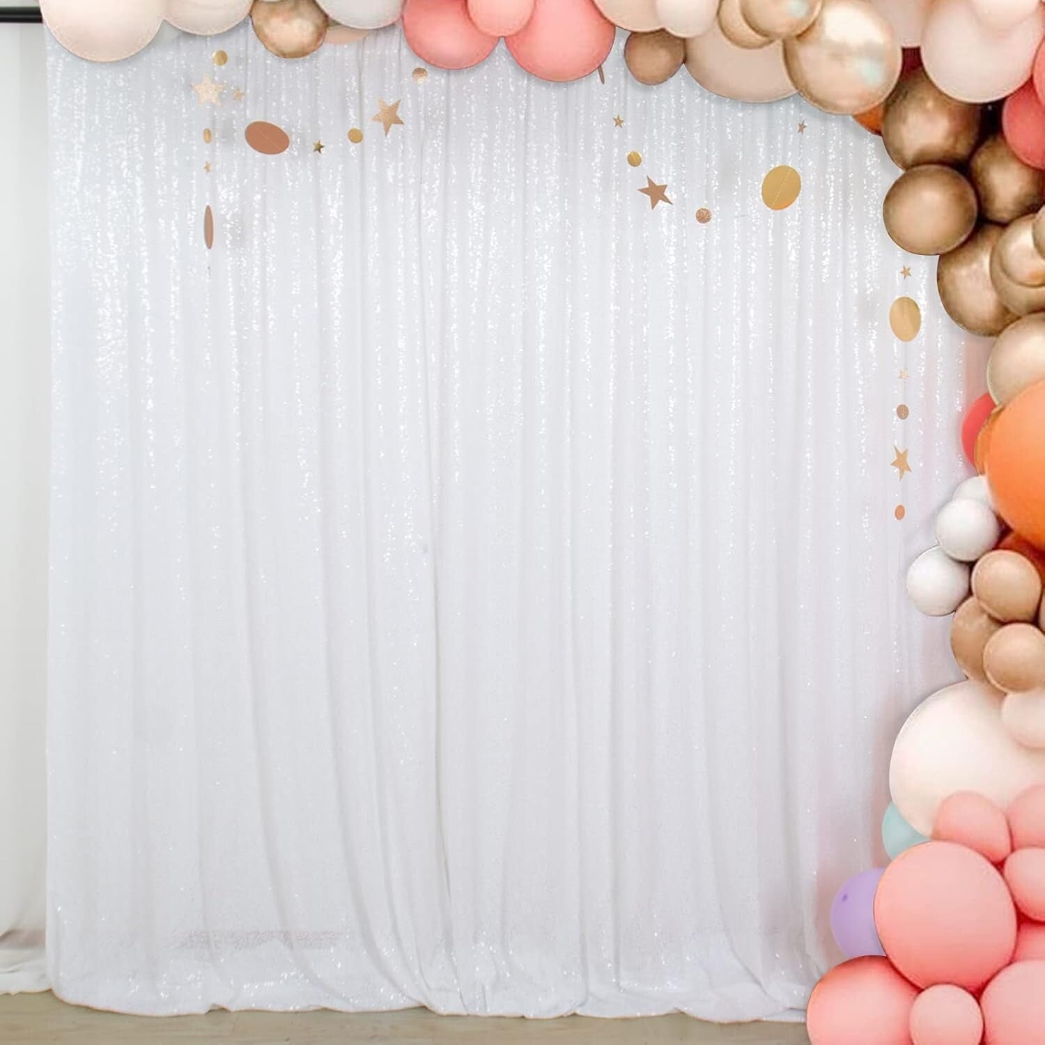 8FTx10FT White Sequin Fabric Backdrop - No Dropping Sequins for Parties