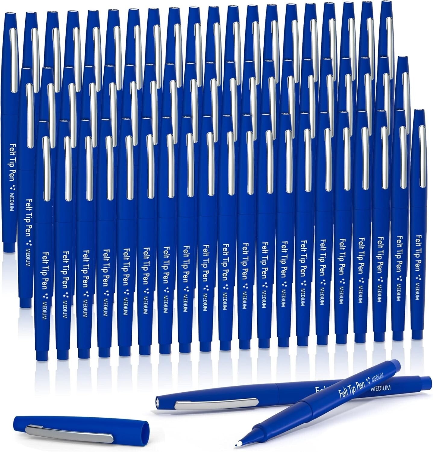 60 Blue Felt Tip Pens - Non-Toxic, Quick-Drying for Classroom & Office