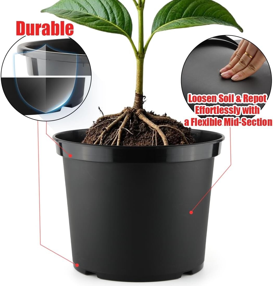 Durable Black 10-Inch Plant Pots with Drainage Holes – 10 Pack for Garden Lovers