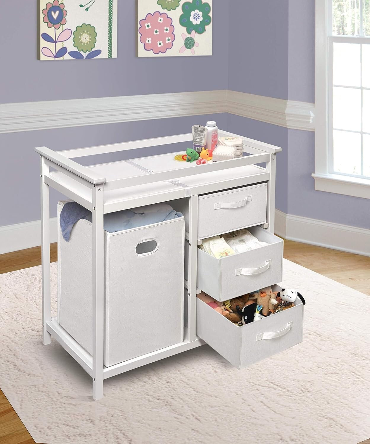 3-Drawer Portable Baby Changing Table with Safety Rails for Modern Nurseries