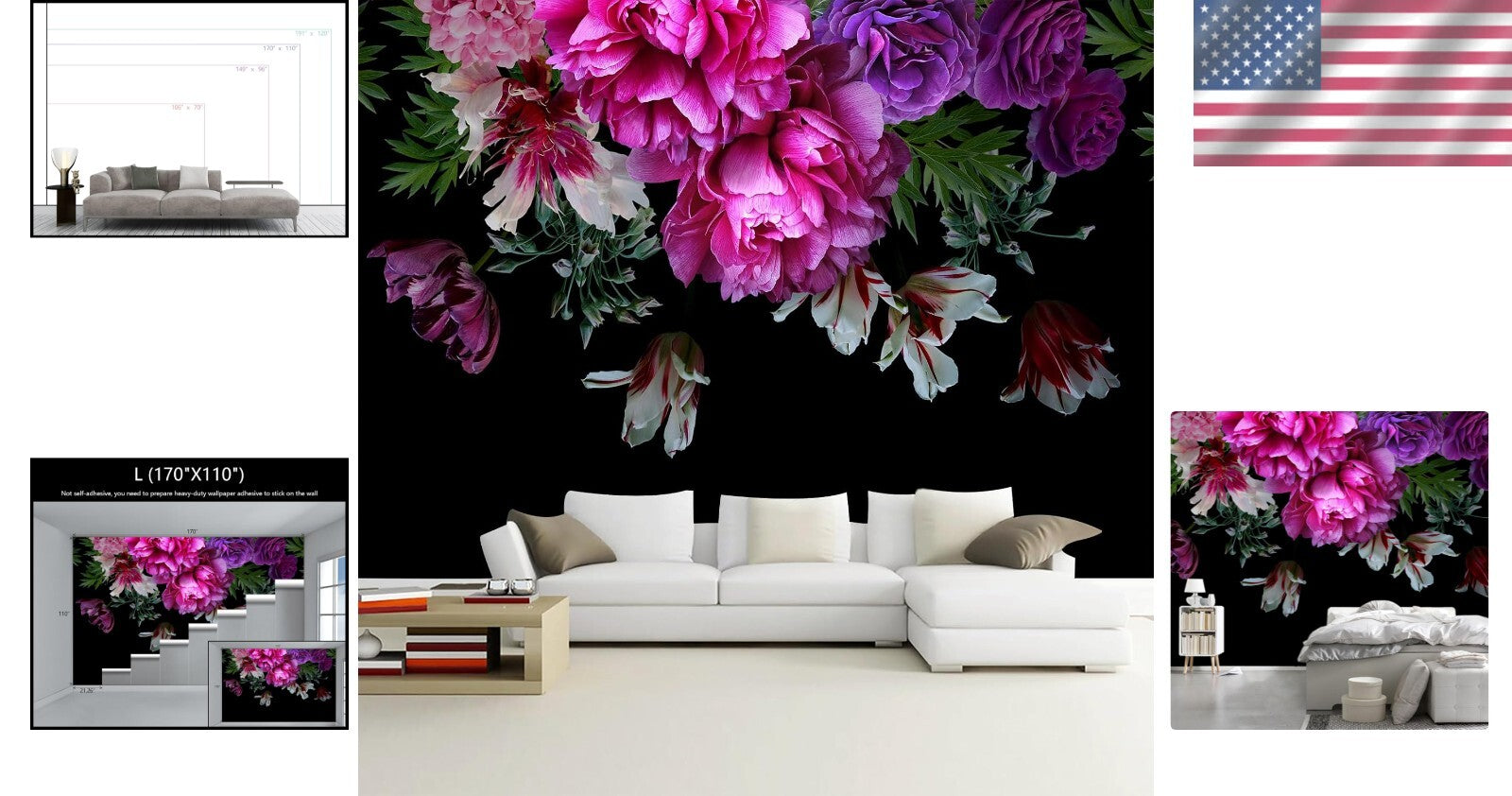 Customizable Tropical Floral Wallpaper – 3D Purple Peony Design for Any Room
