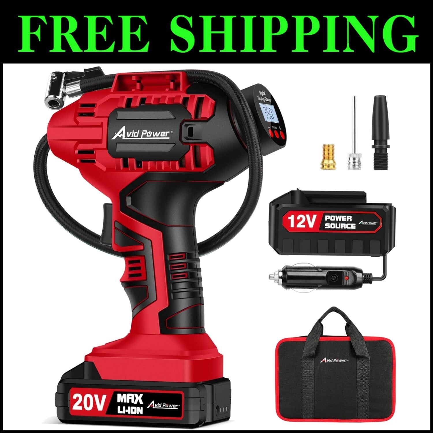 Multi-Purpose 20V Tire Inflator - Lightweight, Fast, with Tool Bag Accessory