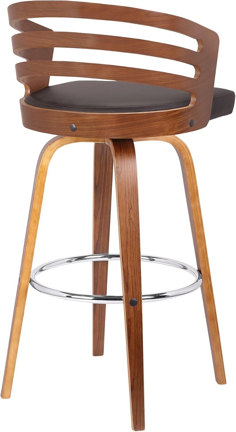 Elegant Jayden Swivel Bar Stool with Brown Faux Leather & Walnut Finish - 26"