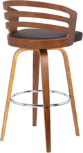 Load image into Gallery viewer, Elegant Jayden Swivel Bar Stool with Brown Faux Leather &amp; Walnut Finish - 26"
