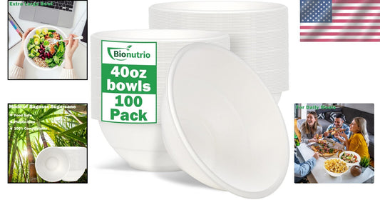 Eco-Friendly 40oz Sugarcane Bowls - 100 Pack Biodegradable Disposable Dining