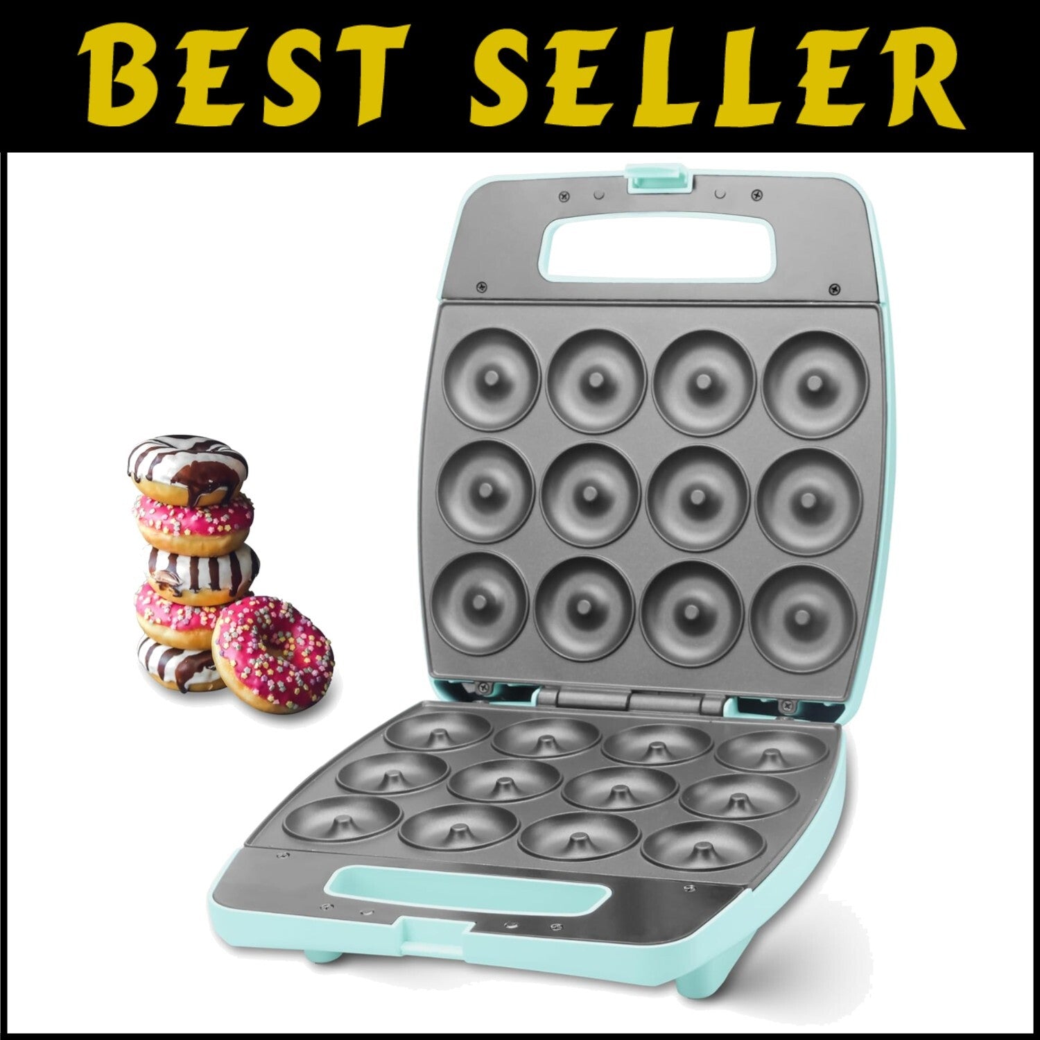 Aqua Mini Donut Maker - Bake 12 Non-Stick Delicious Doughnuts Effortlessly