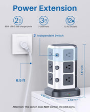 Load image into Gallery viewer, 65W PD Power Strip Tower with 12 AC Outlets &amp; USB Charging for Home Office