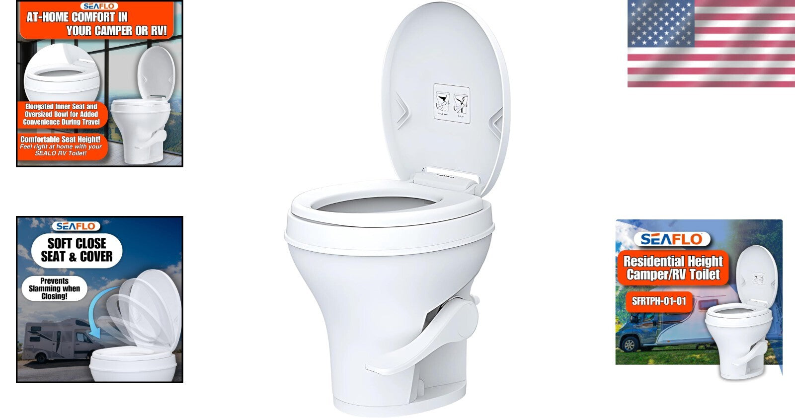 Durable 18.5” Gravity Flush Toilet for RVs with Quick Installation Features