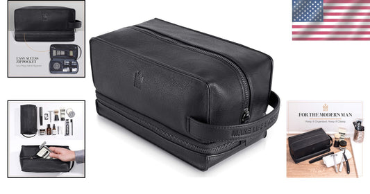 Premium Black Leather Toiletry Bag for Men - Stylish Travel Companion