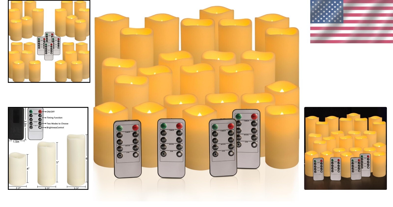 Elegant Outdoor Indoor Flameless LED Candles Set of 24 with Remote Control Timer