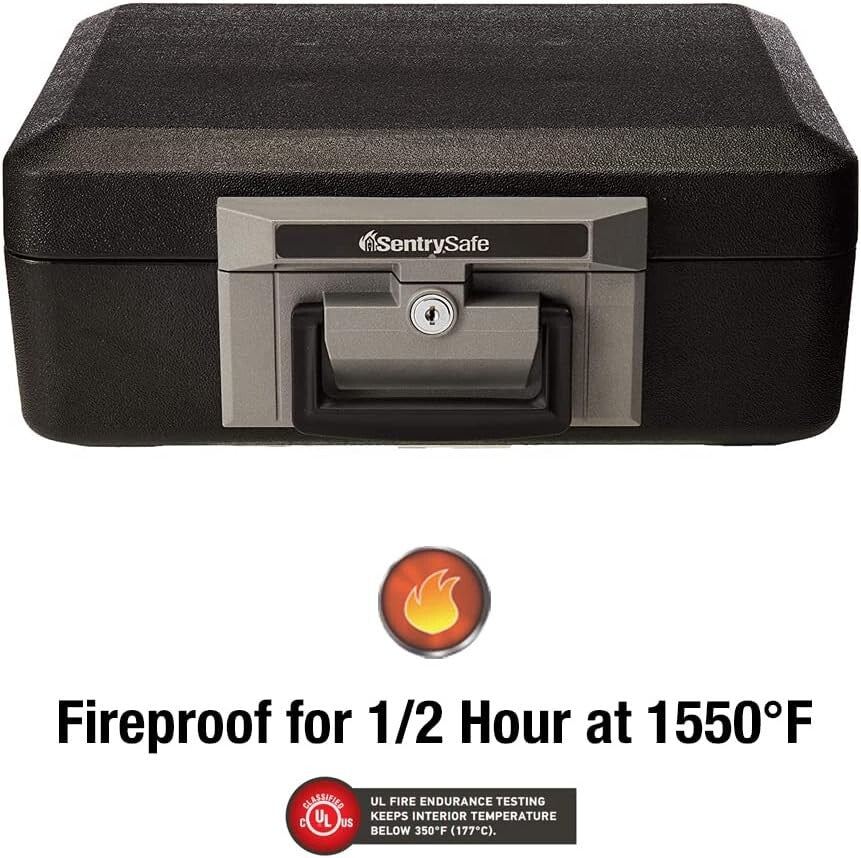 Durable Fire Resistant Safe with Key Lock and Carrying Handle - 6.3" x 15.3"