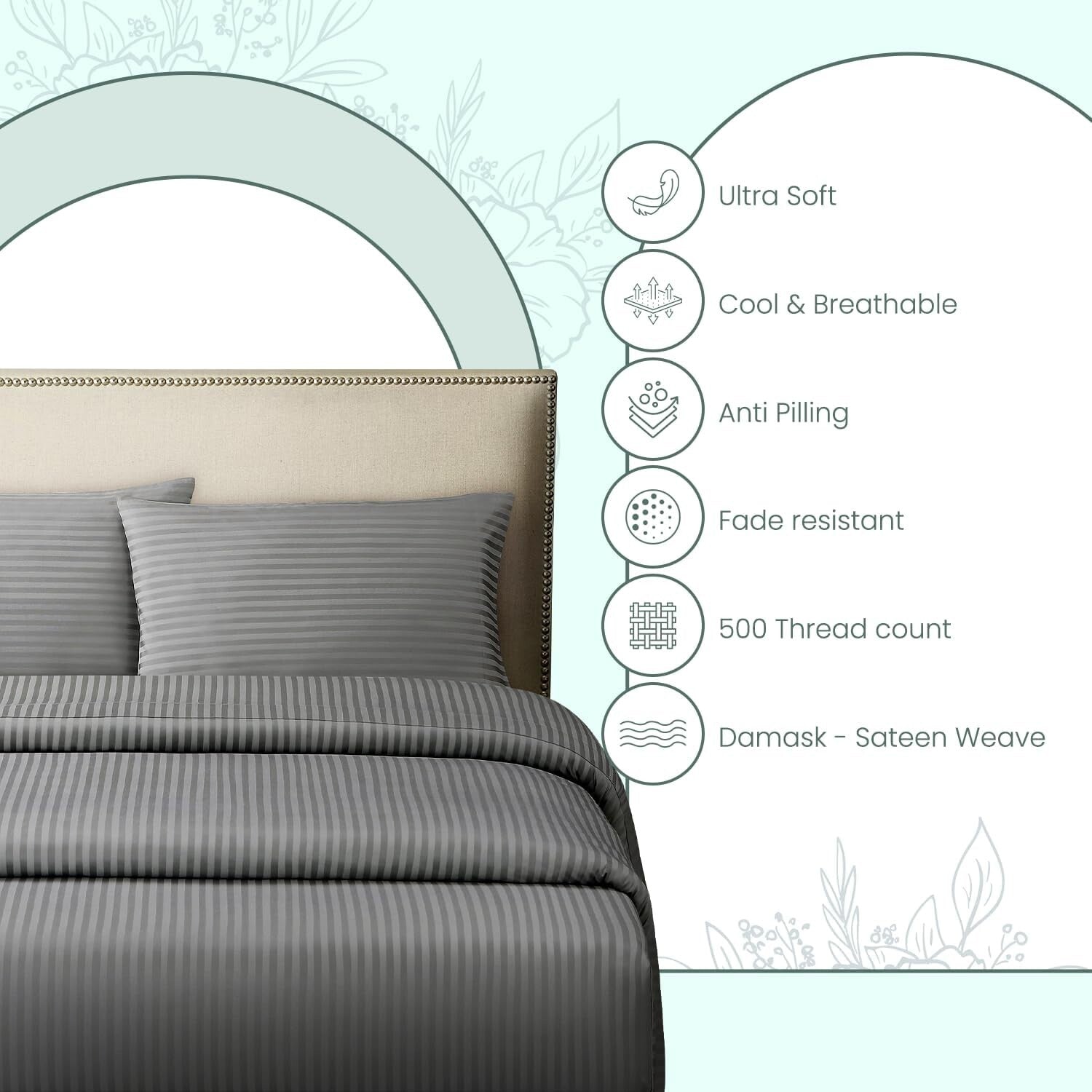 OEKO-TEX Certified 500 TC King Bed Sheet Set - Ultra Soft Grey Cotton Luxury