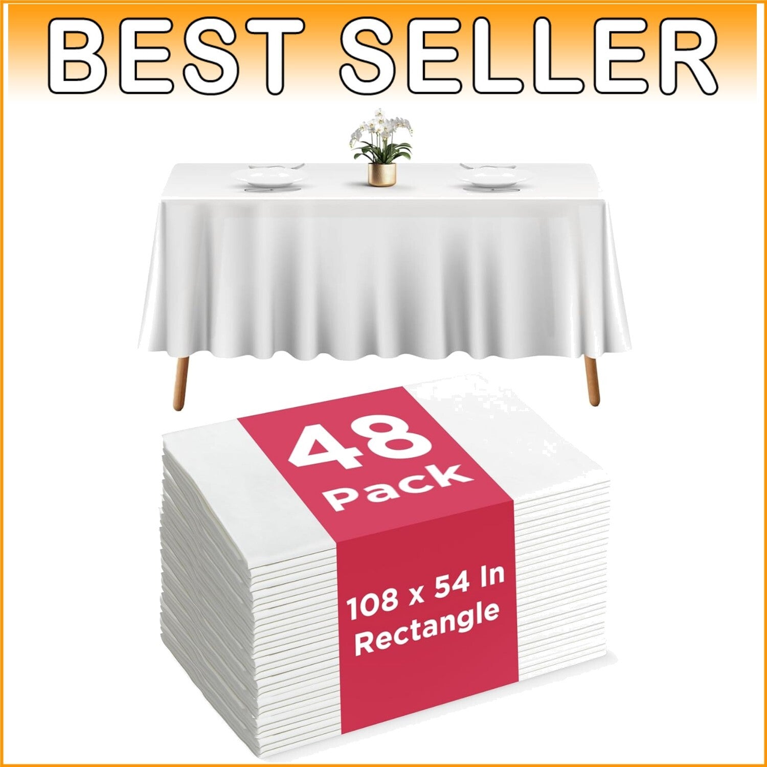 Elegant 48-Piece White Disposable Tablecloths 108x54 for Indoor & Outdoor Events