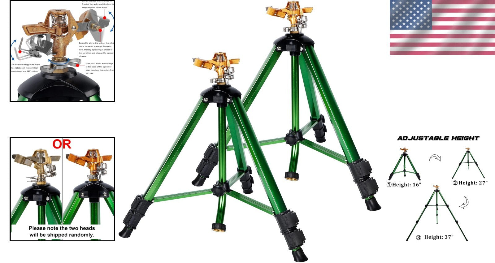 Effortless 360° Lawn Irrigation with Heavy-Duty Brass Tripod Sprinklers - 2 Pack