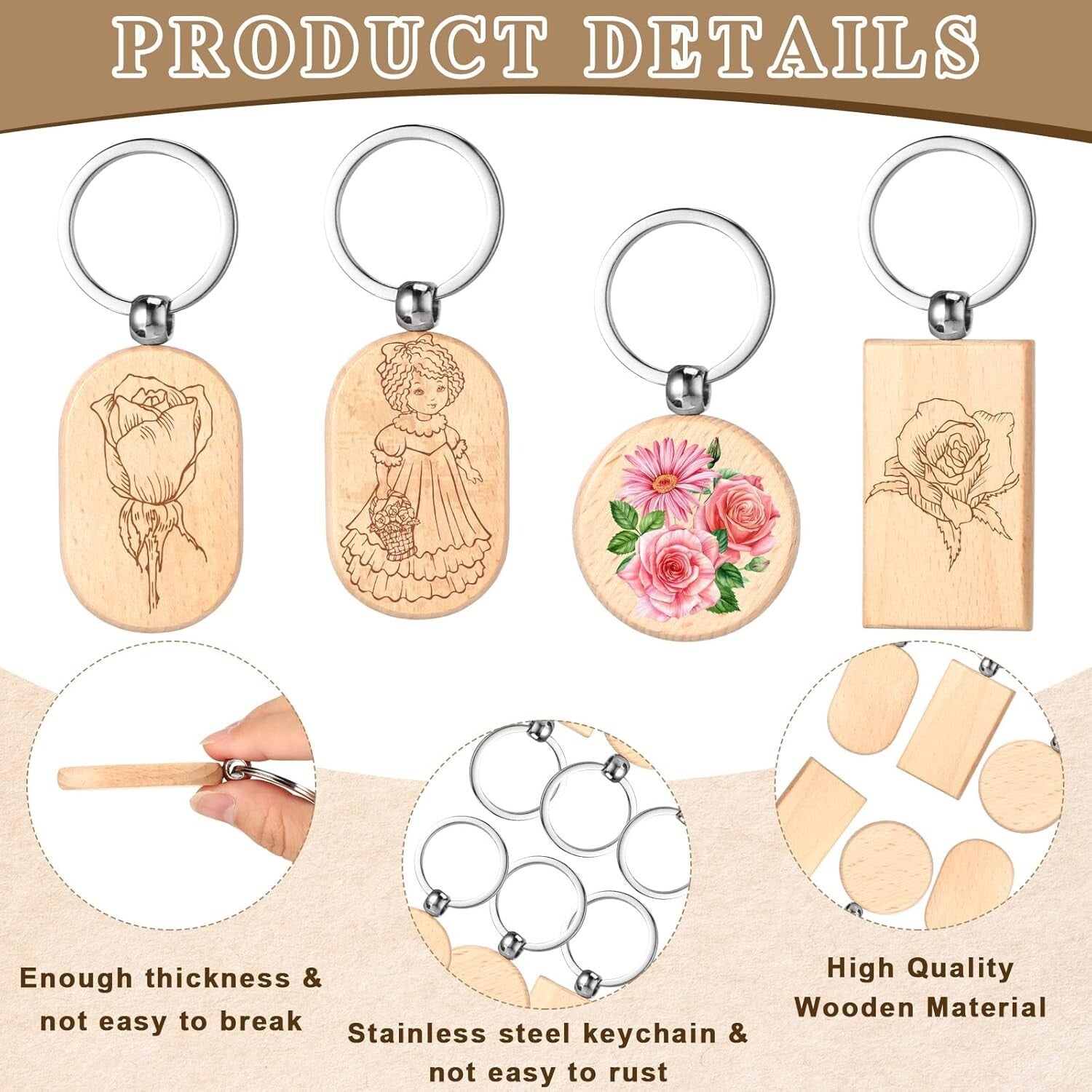 Lightweight Wooden Keychain Blanks - Perfect for Personalizing Gifts, 100 Pcs
