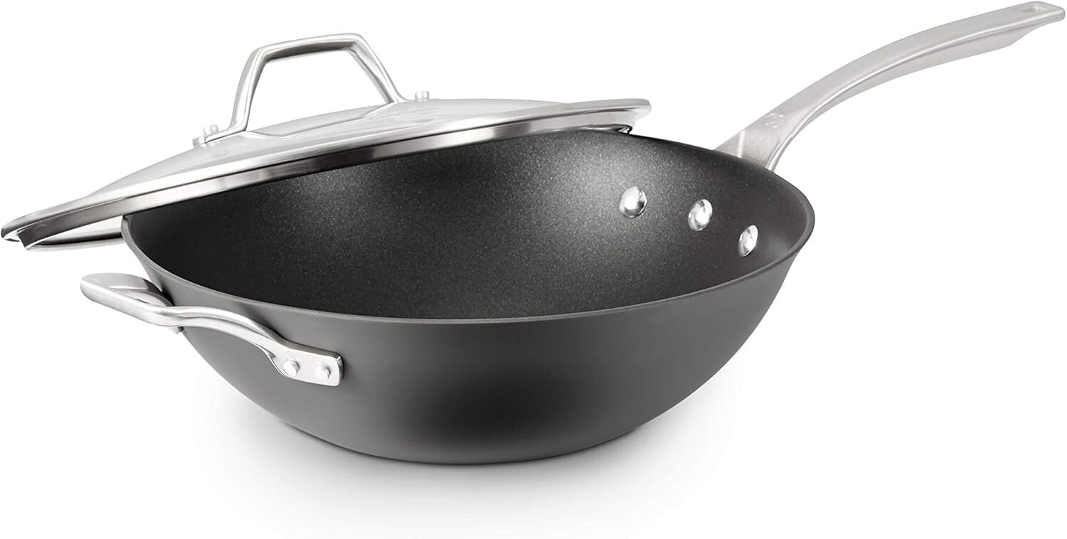 Elegant Hard-Anodized 12-Inch Nonstick Wok with Cool Stainless Steel Handle