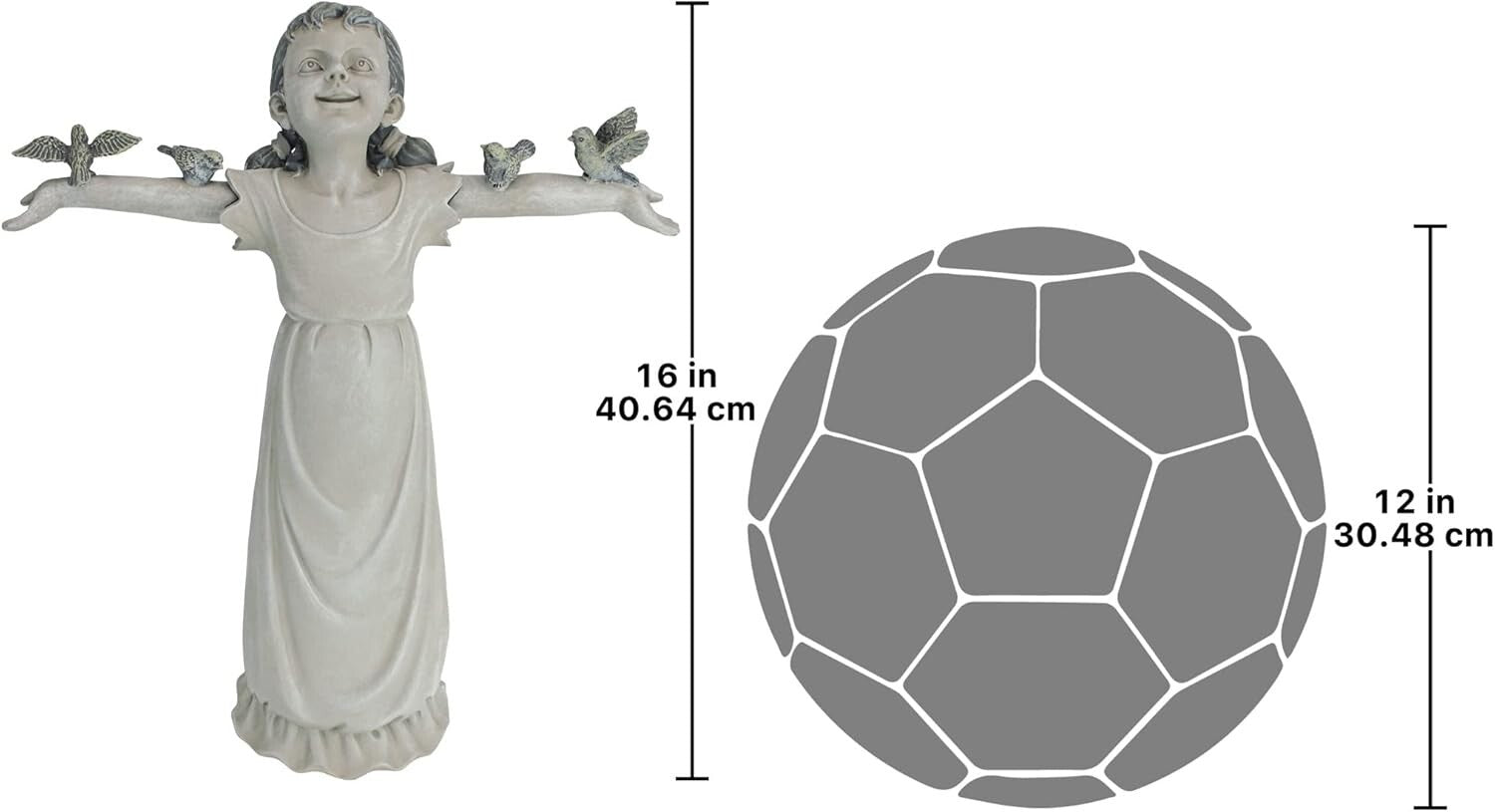 Delightful 16-Inch Little Girl with Birds Cast Stone Resin Garden Figurine