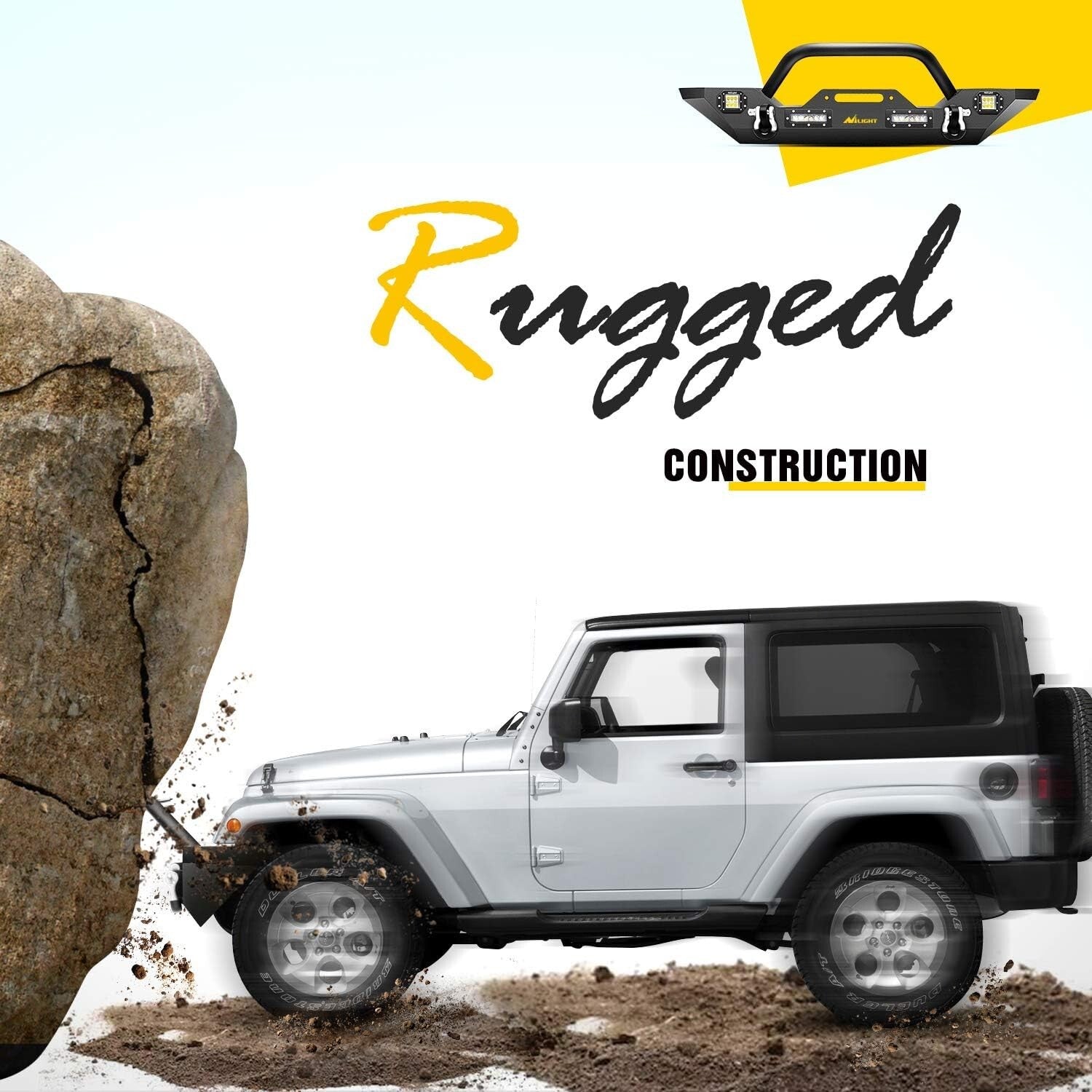 Durable Jeep Wrangler Front Bumper with Built-in LED Lights & D-ring Isolators