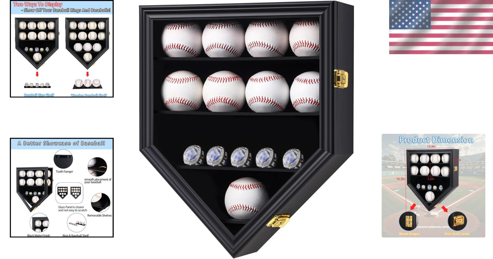 Stylish Baseball & Championship Ring Display Case with Detachable Partitions