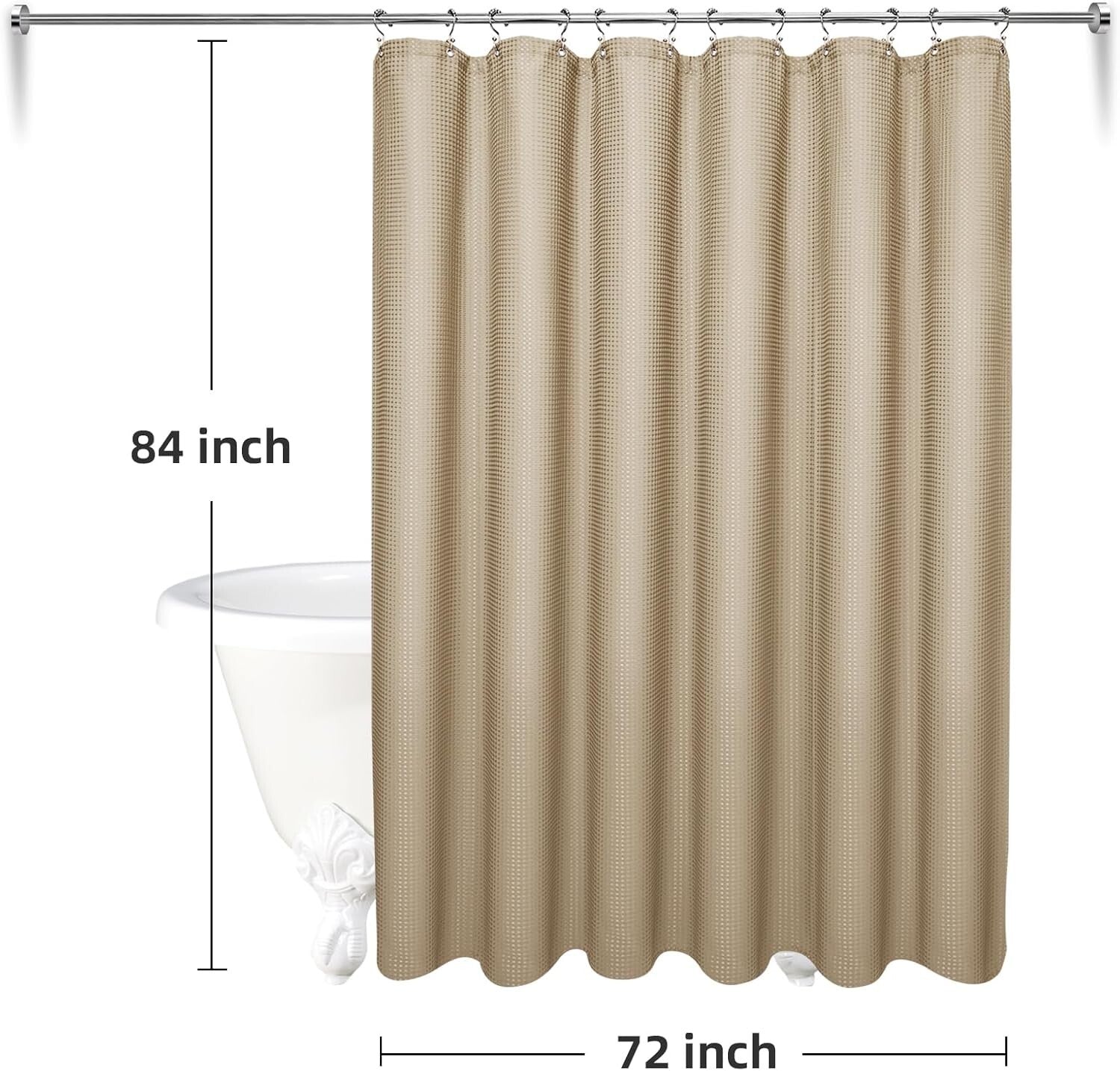 All-Season Waterproof Waffle Shower Curtain Set with Stainless Steel Hooks 72x84
