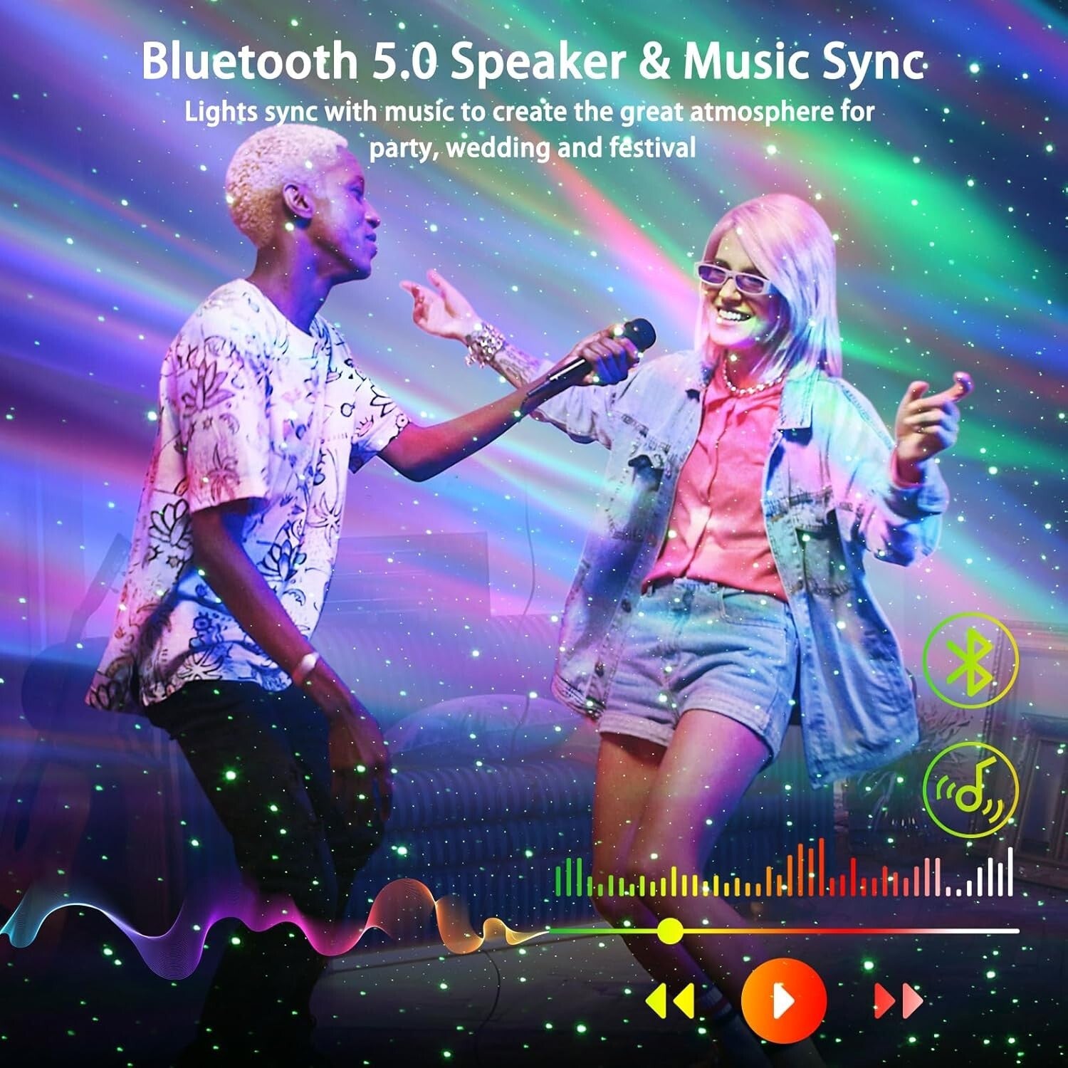 Black Aurora Projector & Music Speaker Combo for Kids & Adults – Tabletop Design