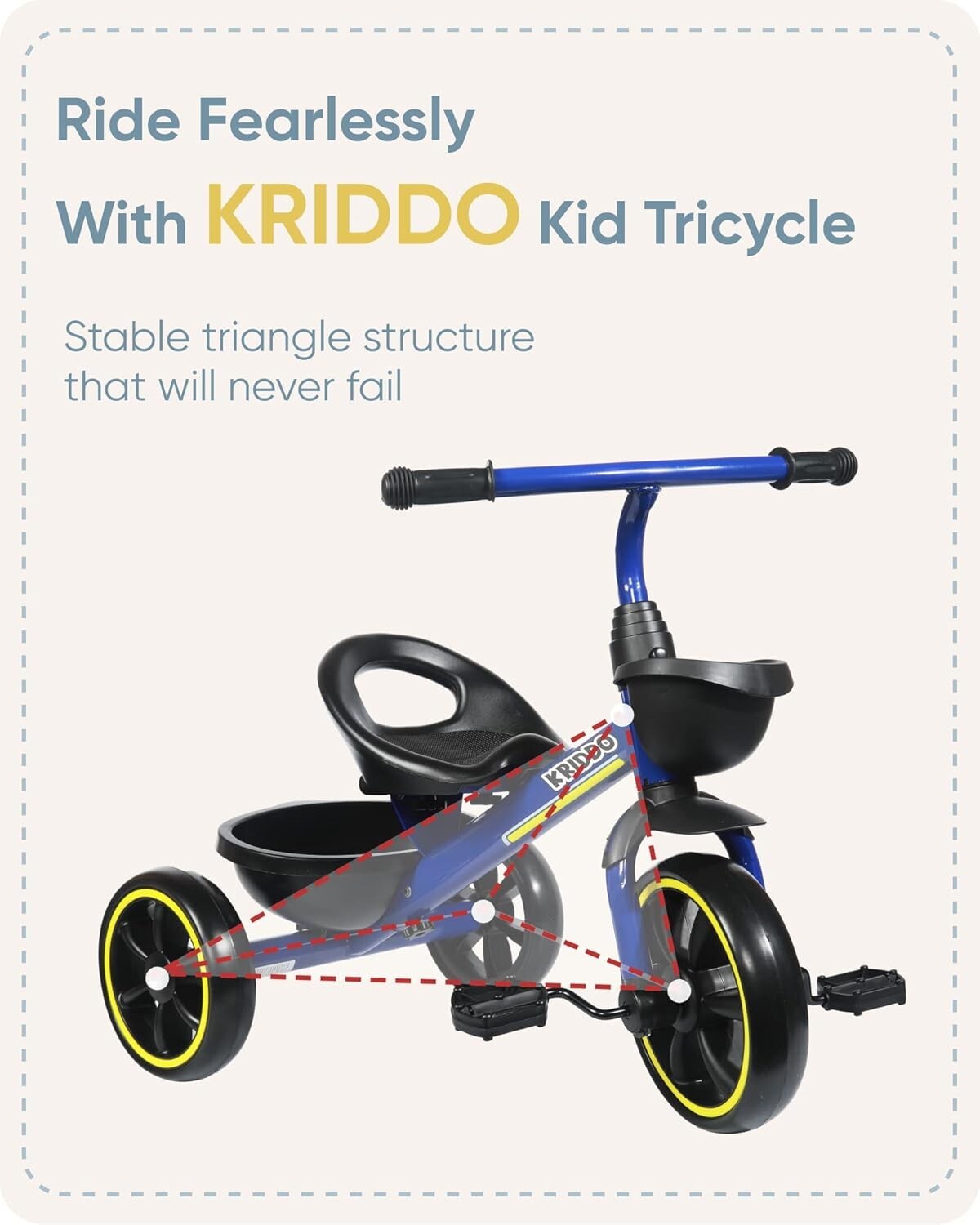 Blue Kids Trike for 2-4 Year Olds - Ergonomic Design & Roll-Over Prevention