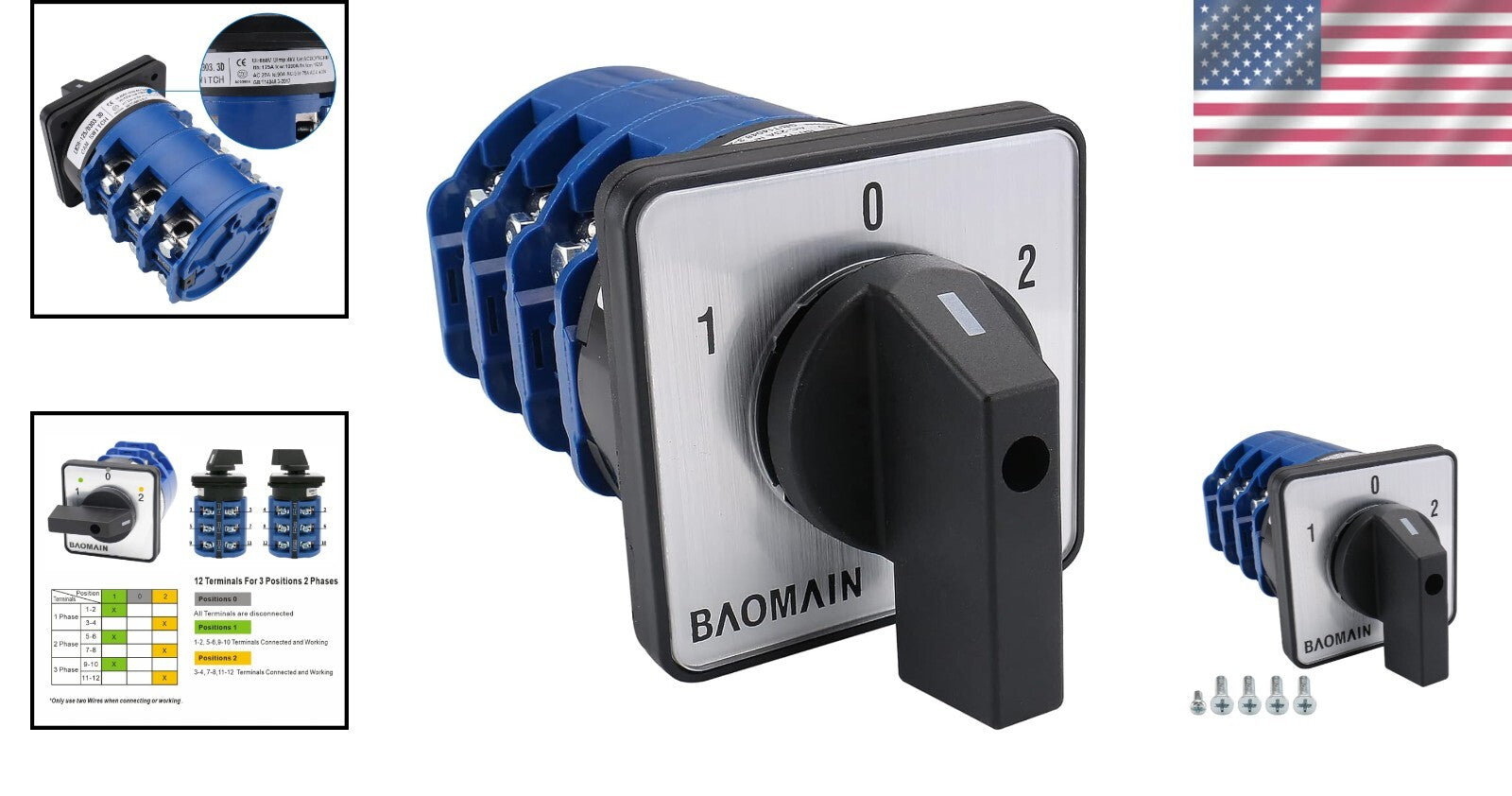 125A 660V Rotary Cam Changeover Switch - 3 Position for Electrical Wiring
