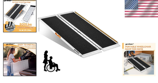 800Lbs Capacity Wheelchair Ramp - 4FT Aluminum, Foldable & Portable for Home Use