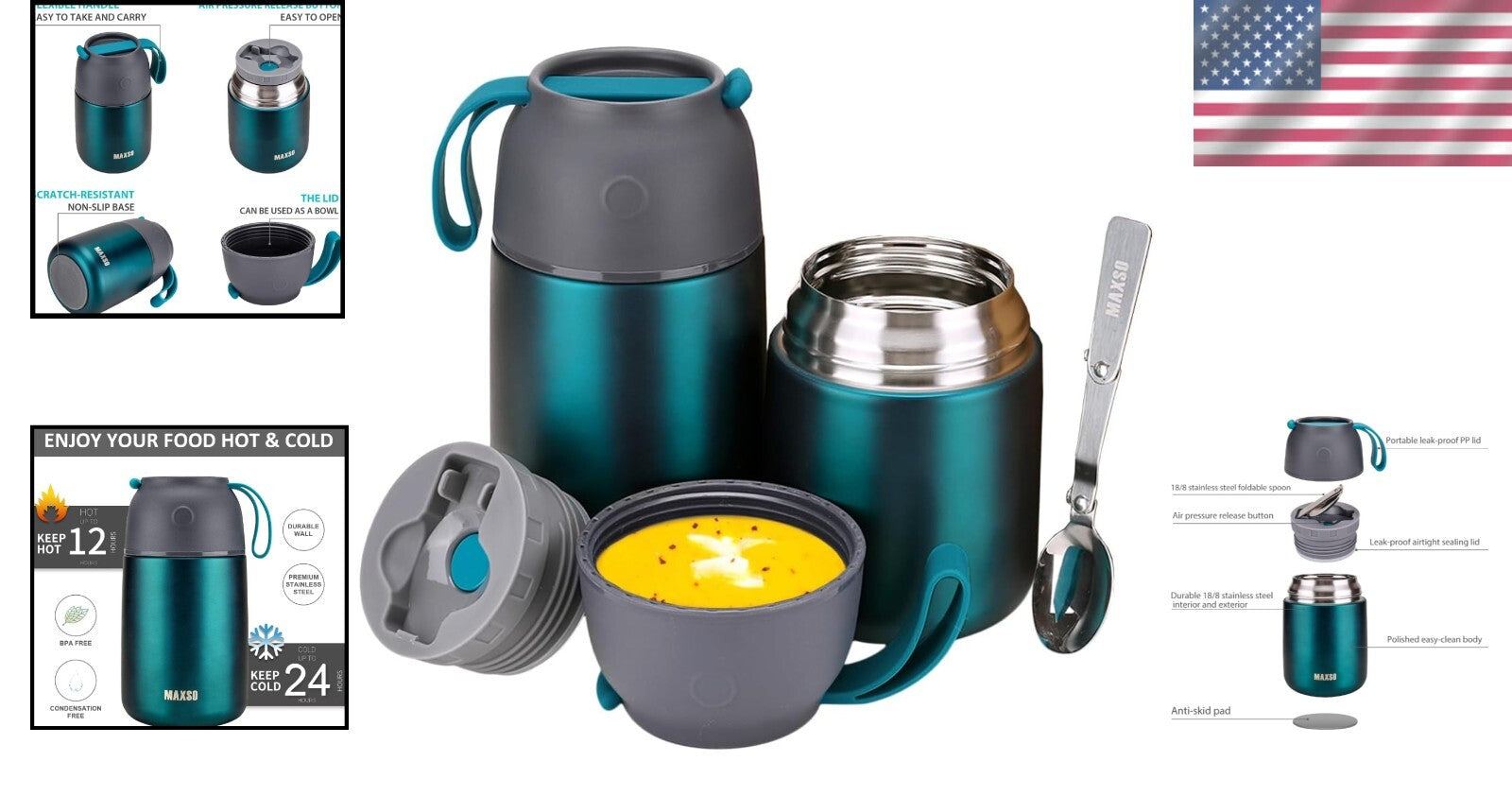 Dishwasher Safe Insulated Food Jar Set - Hot & Cold Storage for All Ages, 2 Pack