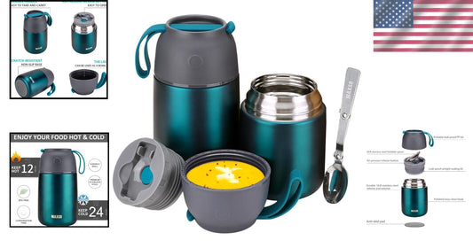 Dishwasher Safe Insulated Food Jar Set - Hot & Cold Storage for All Ages, 2 Pack